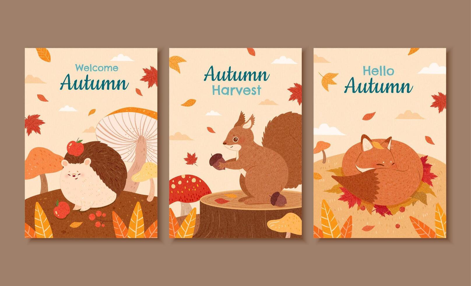 Set of autumn illustration, designed with cute forest animals in hand drawn style, perfect for cover, event promotion, and greeting card vector