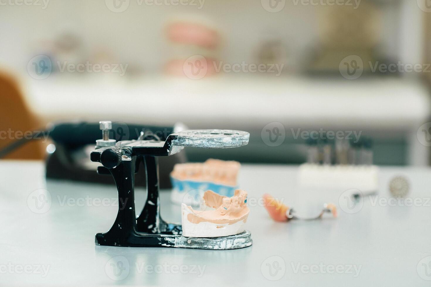 Model of teeth made of plaster of the jaw for dental technicians photo