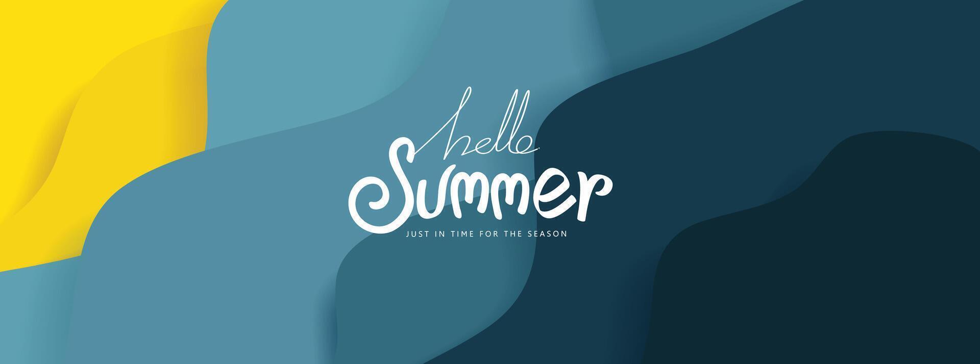 Blue sea and beach summer banner background with abstract blue ripple and calligraphy summer vector
