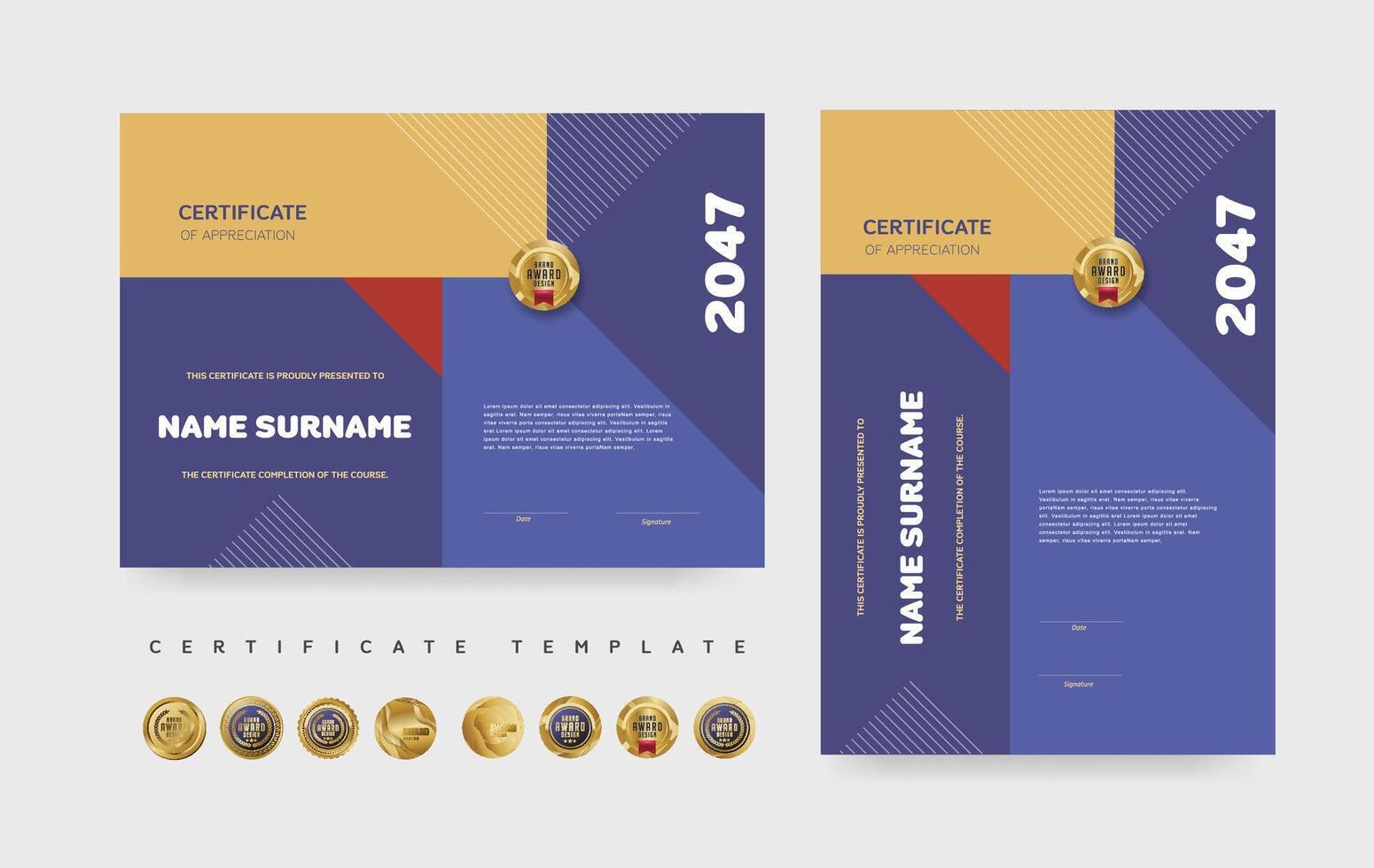 Certificate of appreciation or Award diploma template design and vector golden Luxury premium badges design