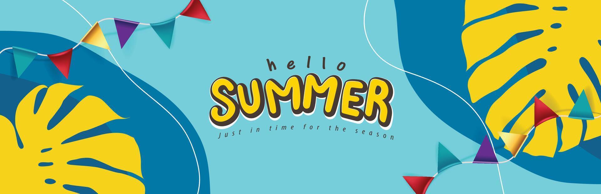 Summer promotion poster banner with summer tropical beach vibes background vector