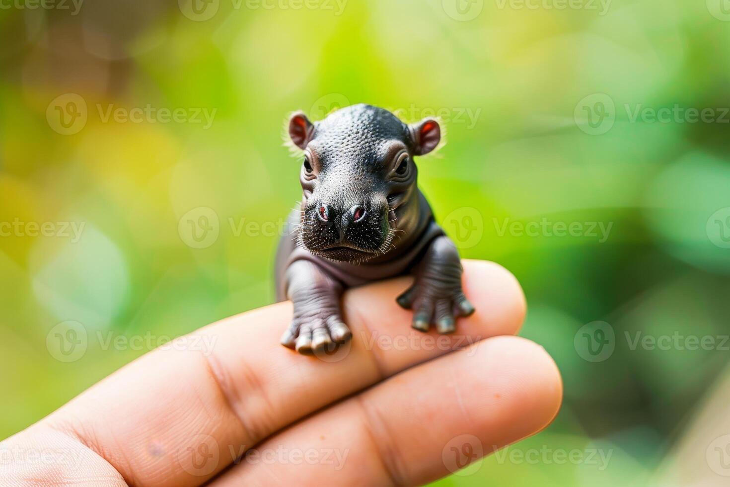 AI generated A small hippopotamus sits on a man's finger photo