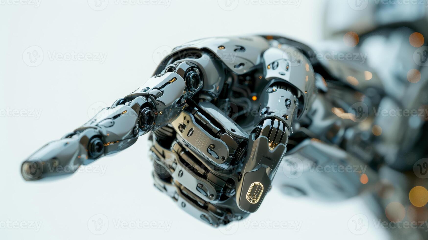 AI generated A robot pointing fingers forward standing on a white background photo