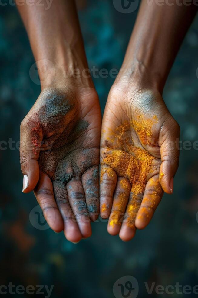 AI generated Close-up of a lot of hands of people of different races . The concept of friendship and internationalism photo