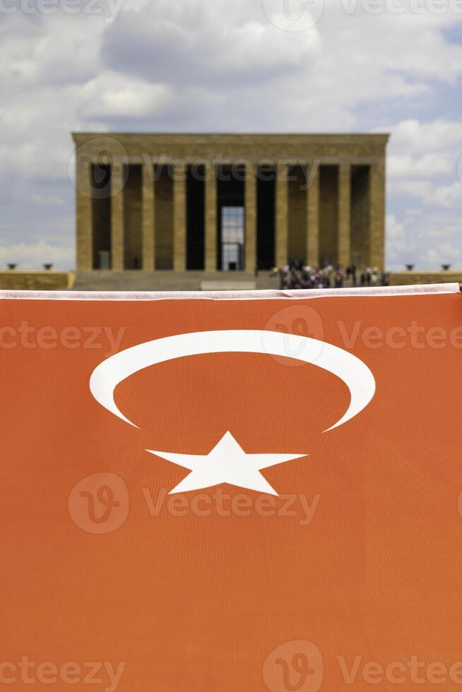 Anitkabir and Turkish Flag. Mausoleum of Mustafa Kemal Ataturk photo