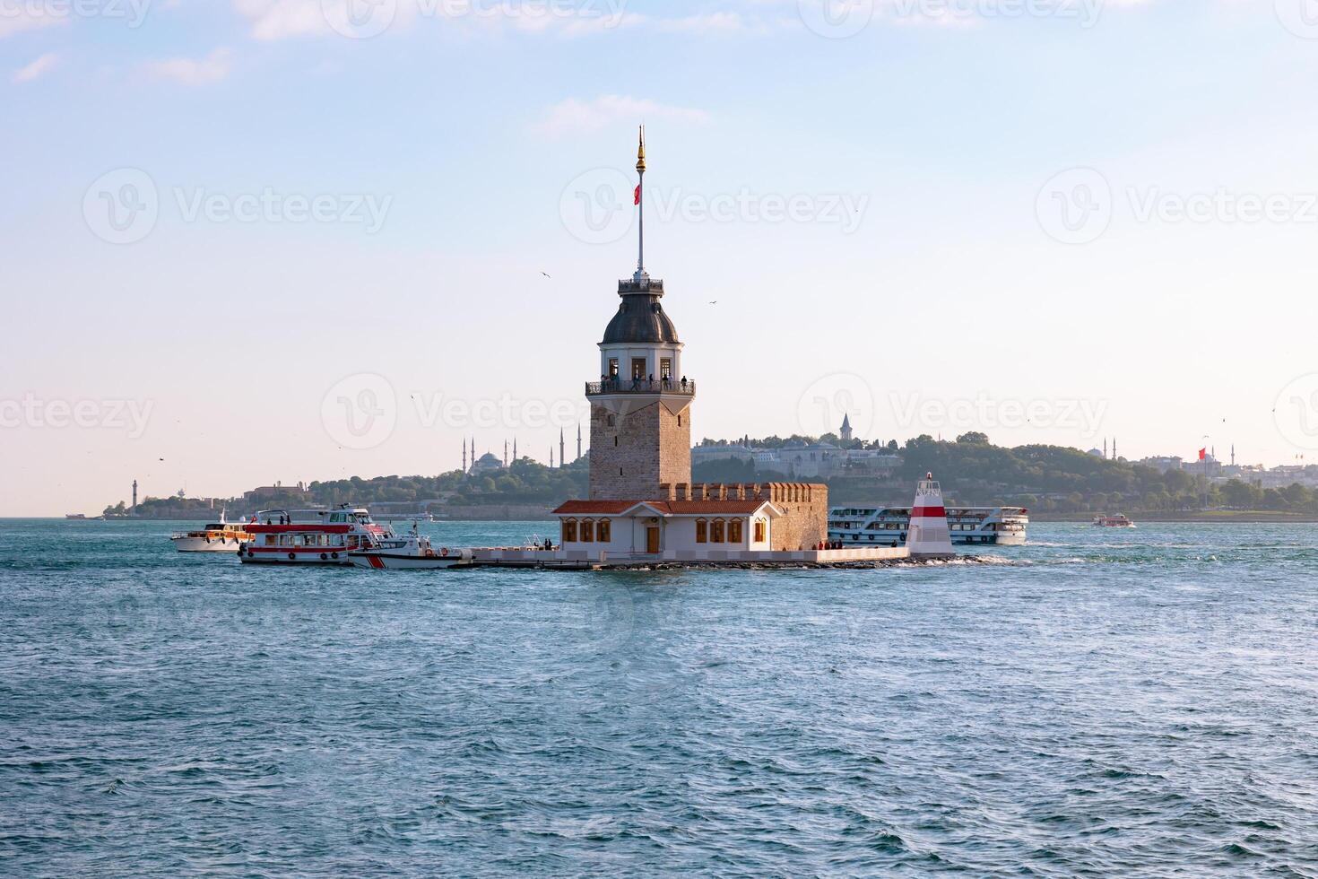 Istanbul landmarks. Kiz Kulesi or Maiden's Tower at sunset photo