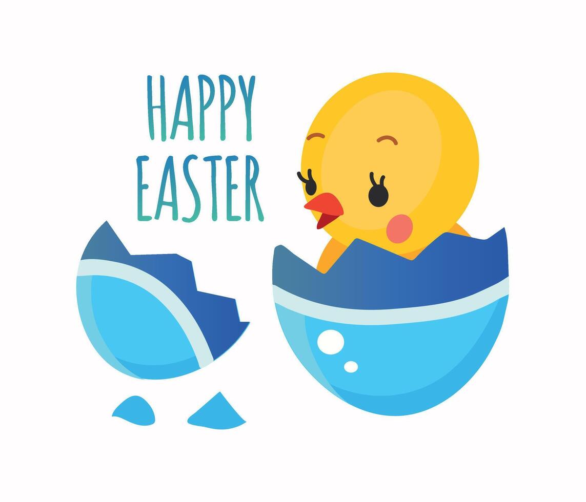 Easter chicken with eggs vector cartoon card illustration