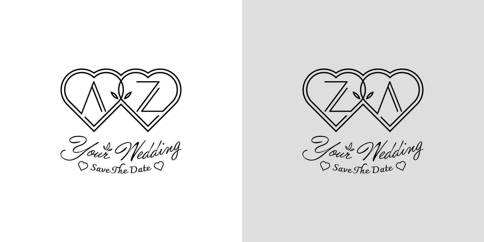 Letters AZ and ZA Wedding Love Logo, for couples with A and Z initials vector