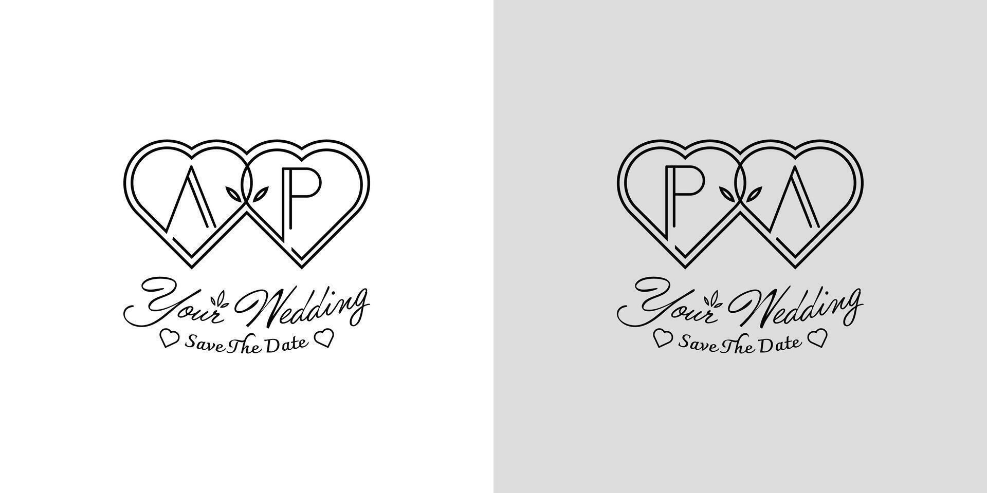 Letters AP and PA Wedding Love Logo, for couples with A and P initials vector