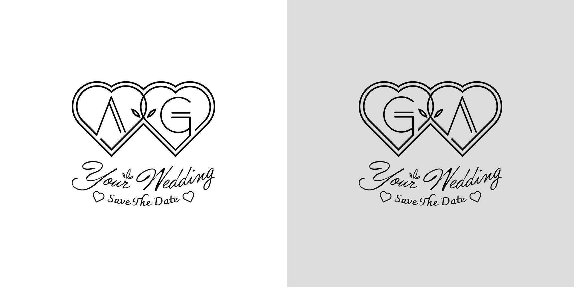 Letters AG and GA Wedding Love Logo, for couples with A and G initials vector