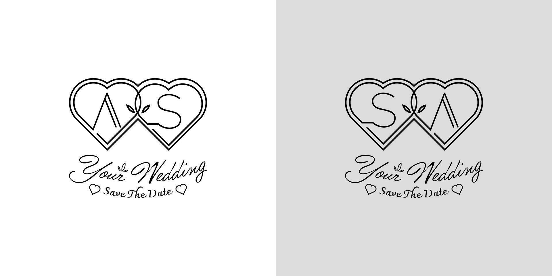 Letters AS and SA Wedding Love Logo, for couples with A and S initials vector