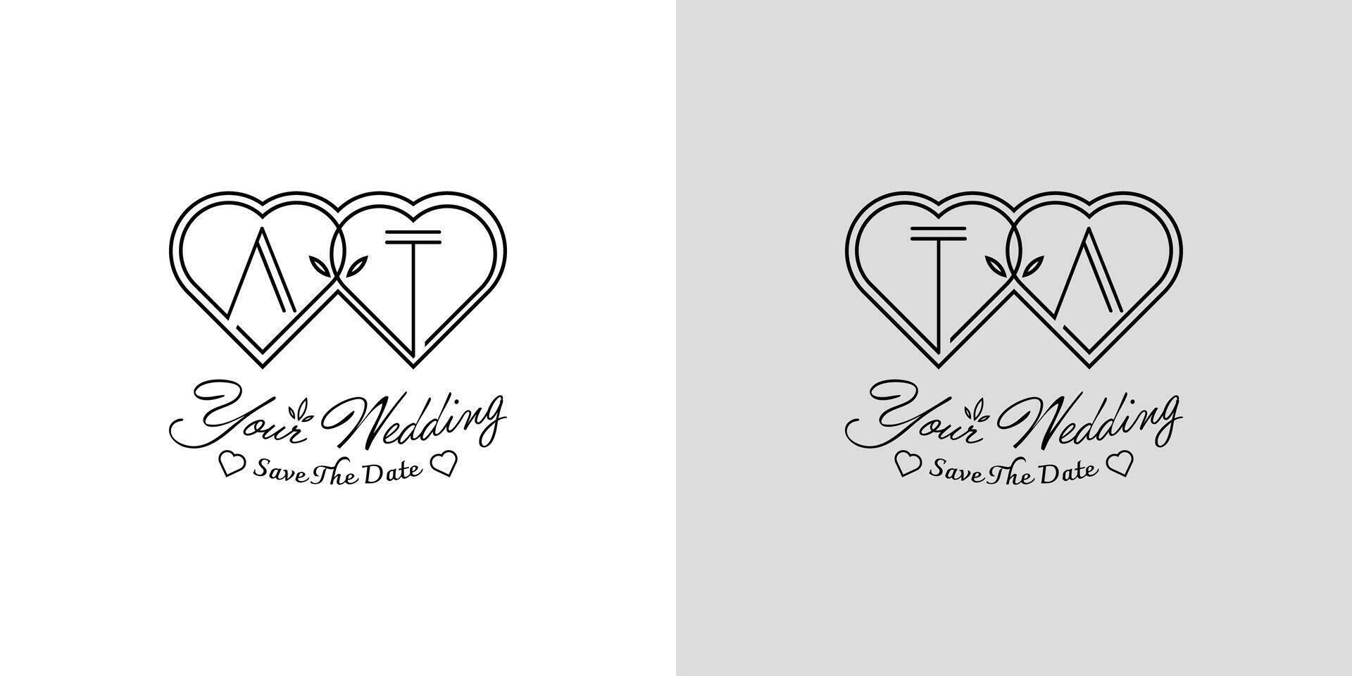 Letters AT and TA Wedding Love Logo, for couples with A and T initials vector