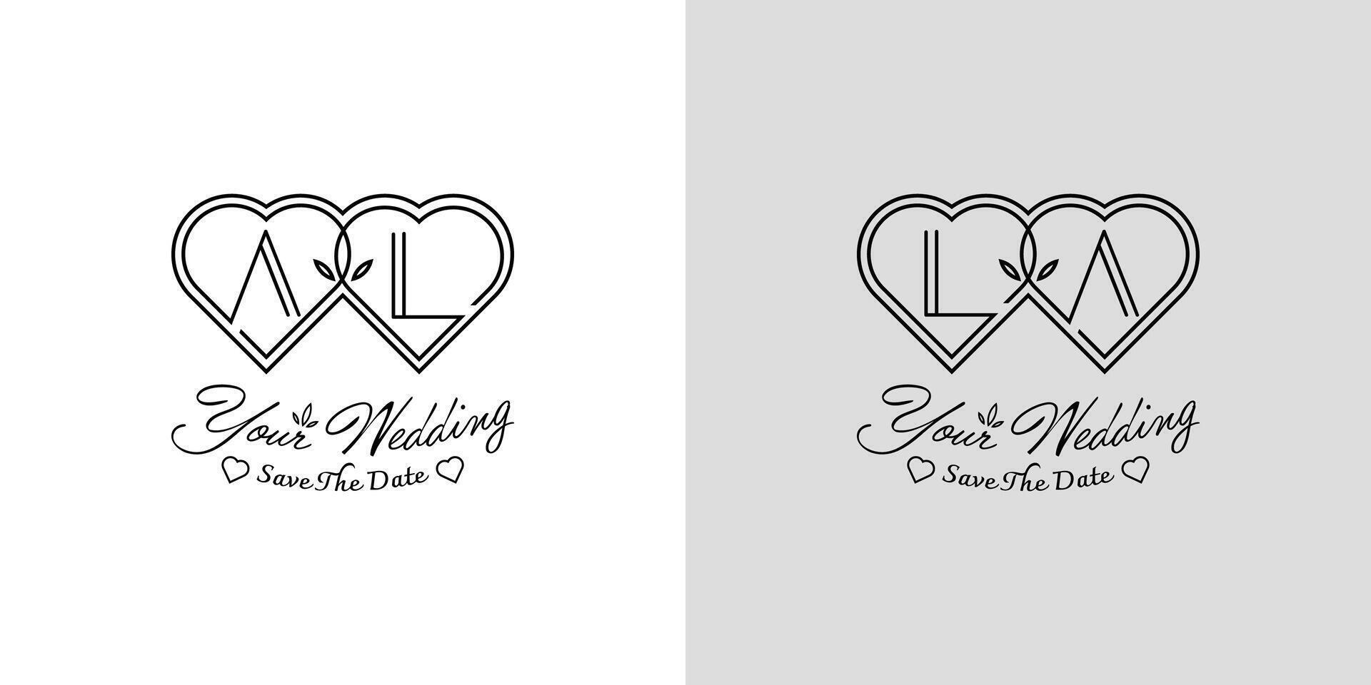 Letters AL and LA Wedding Love Logo, for couples with A and L initials vector