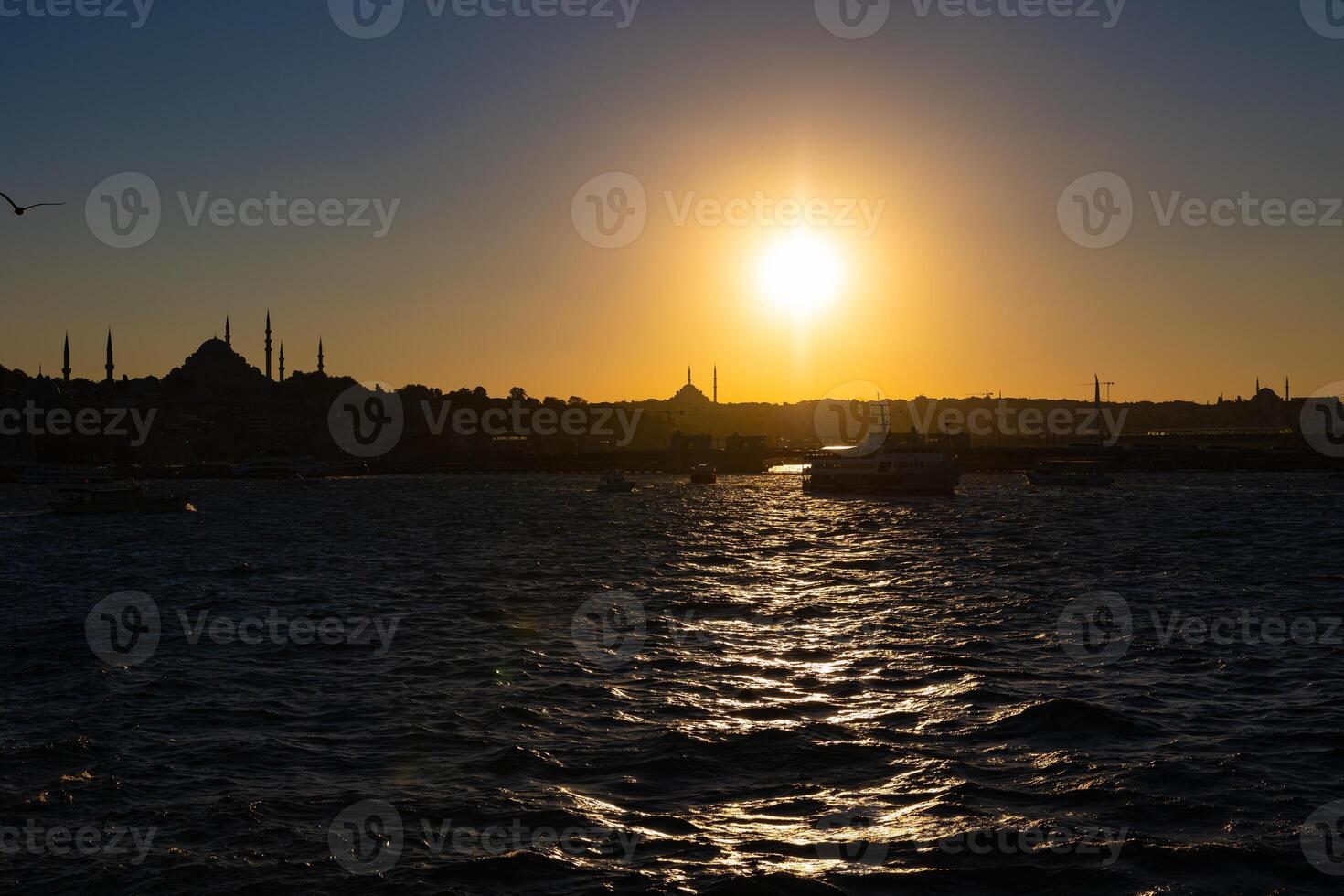 Silhouette of Istanbul at sunset. photo