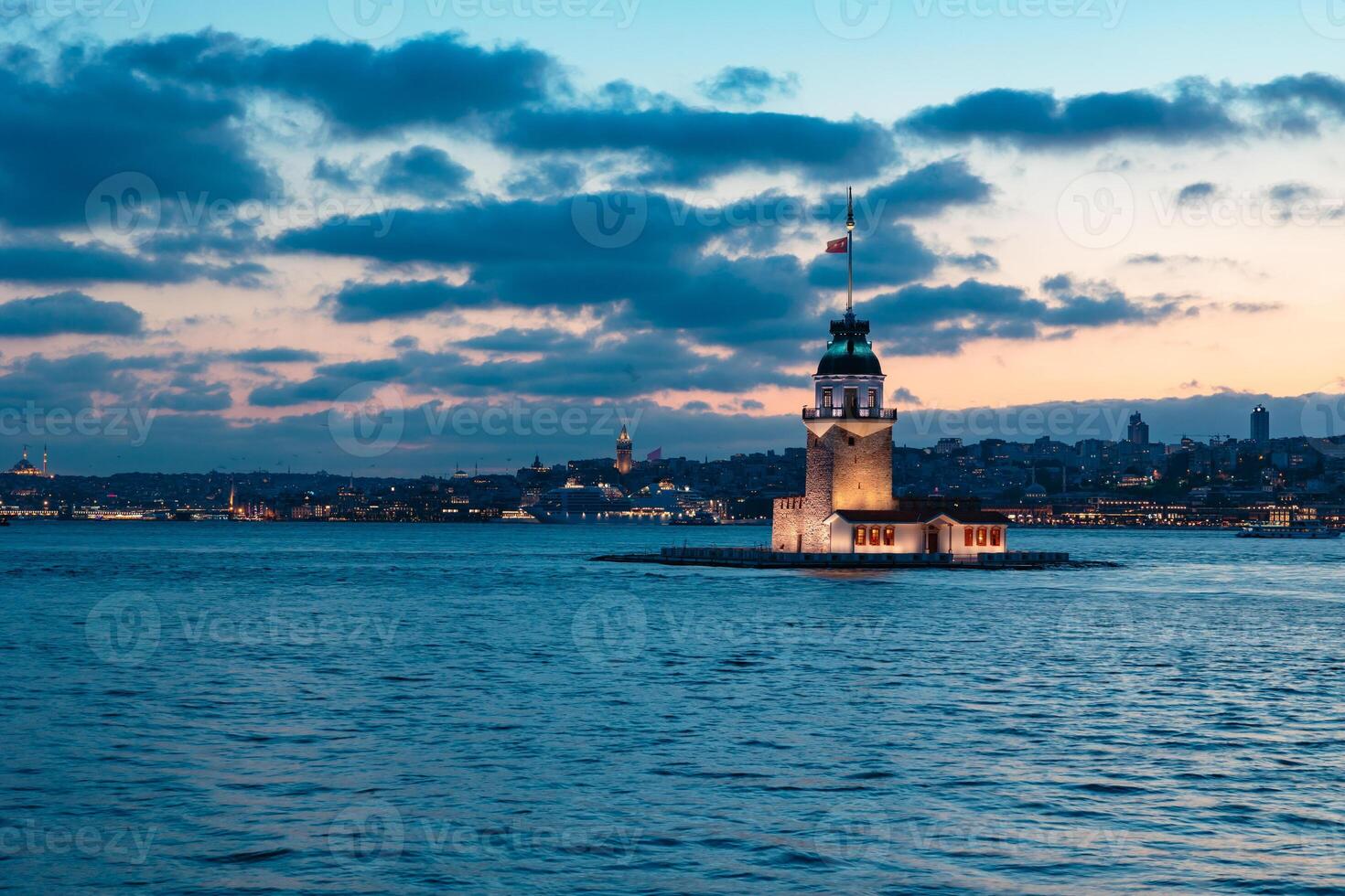 Istanbul view. Kiz Kulesi aka Maiden's Tower at sunset photo