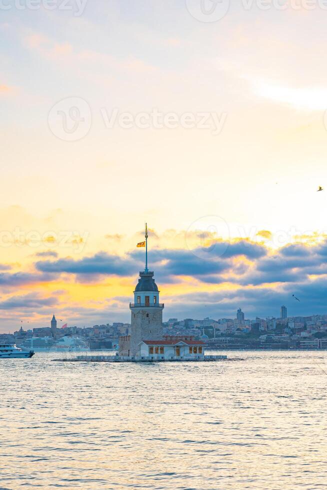 Kiz Kulesi aka Maiden's Tower at sunset in vertical view. photo