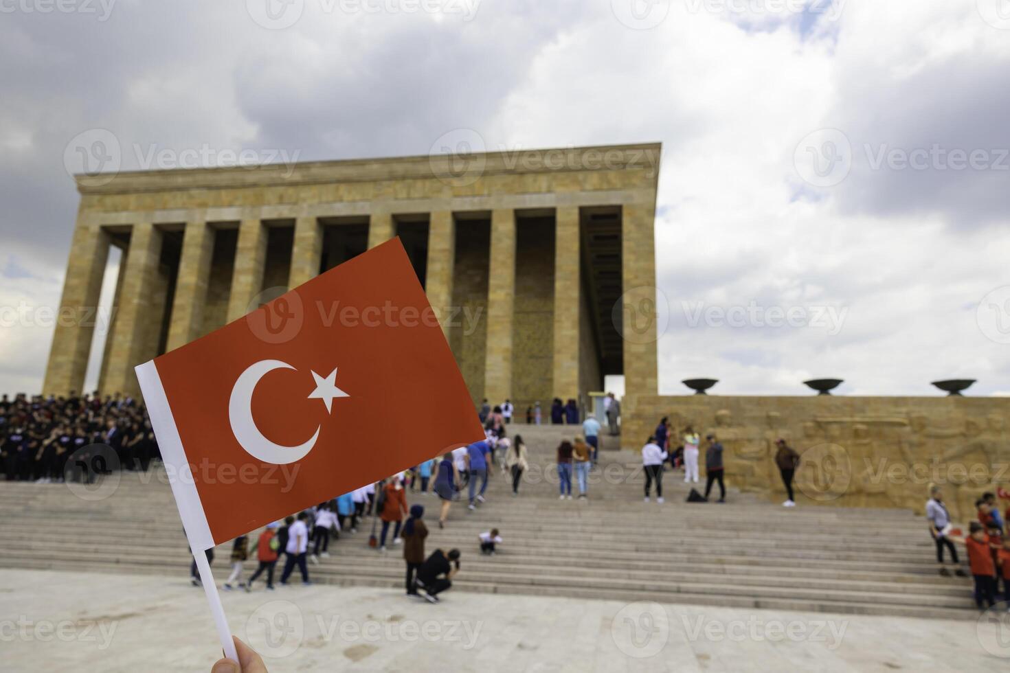 Anitkabir and Turkish Flag. Selective focus on the flag in Anitkabir photo