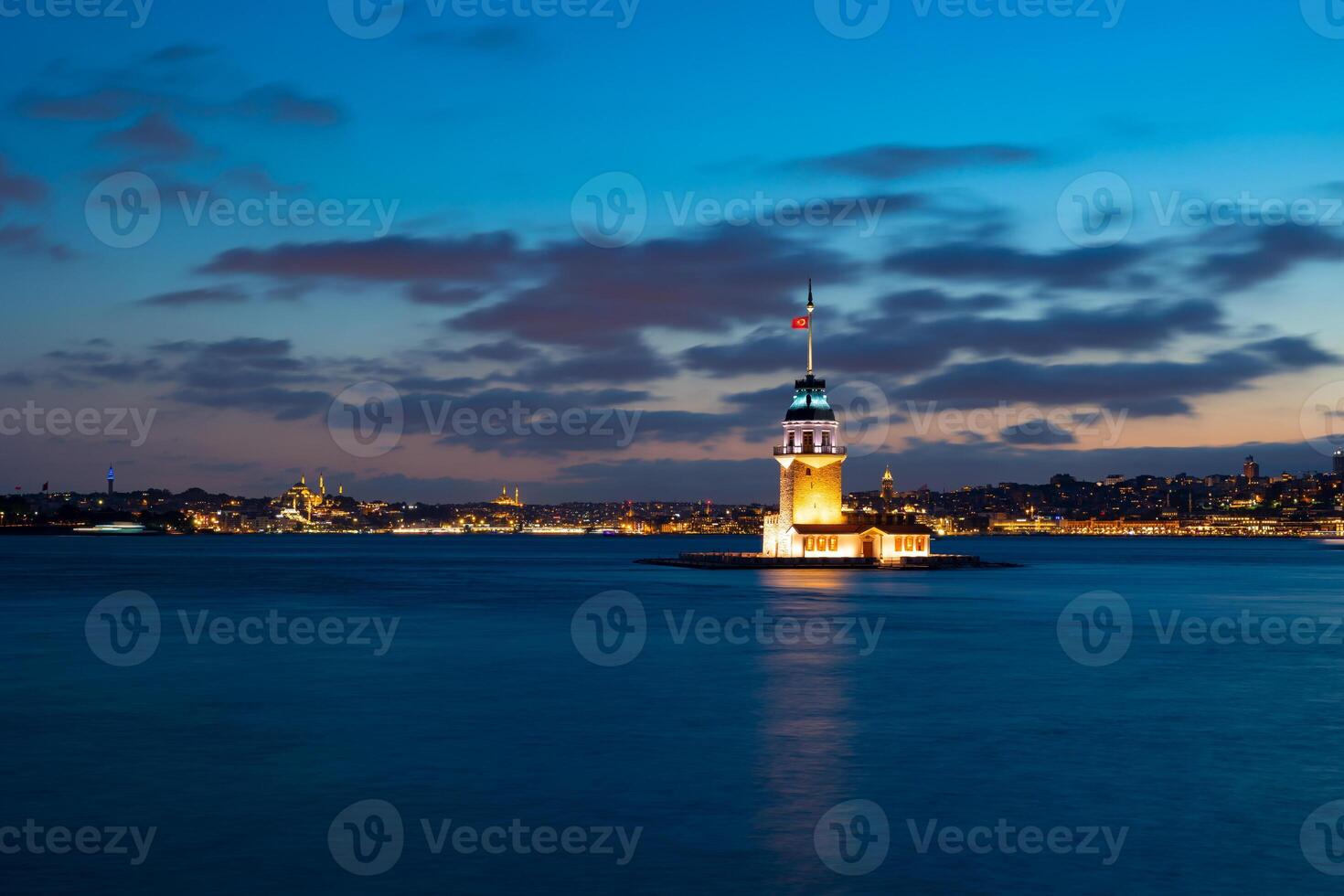 Istanbul background photo. Kiz Kulesi or Maiden's Tower at sunset. photo