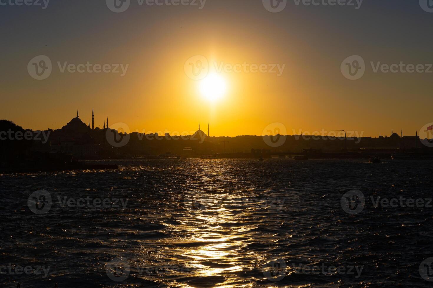 Silhouette of Istanbul at sunset. Visit Istanbul background photo. photo