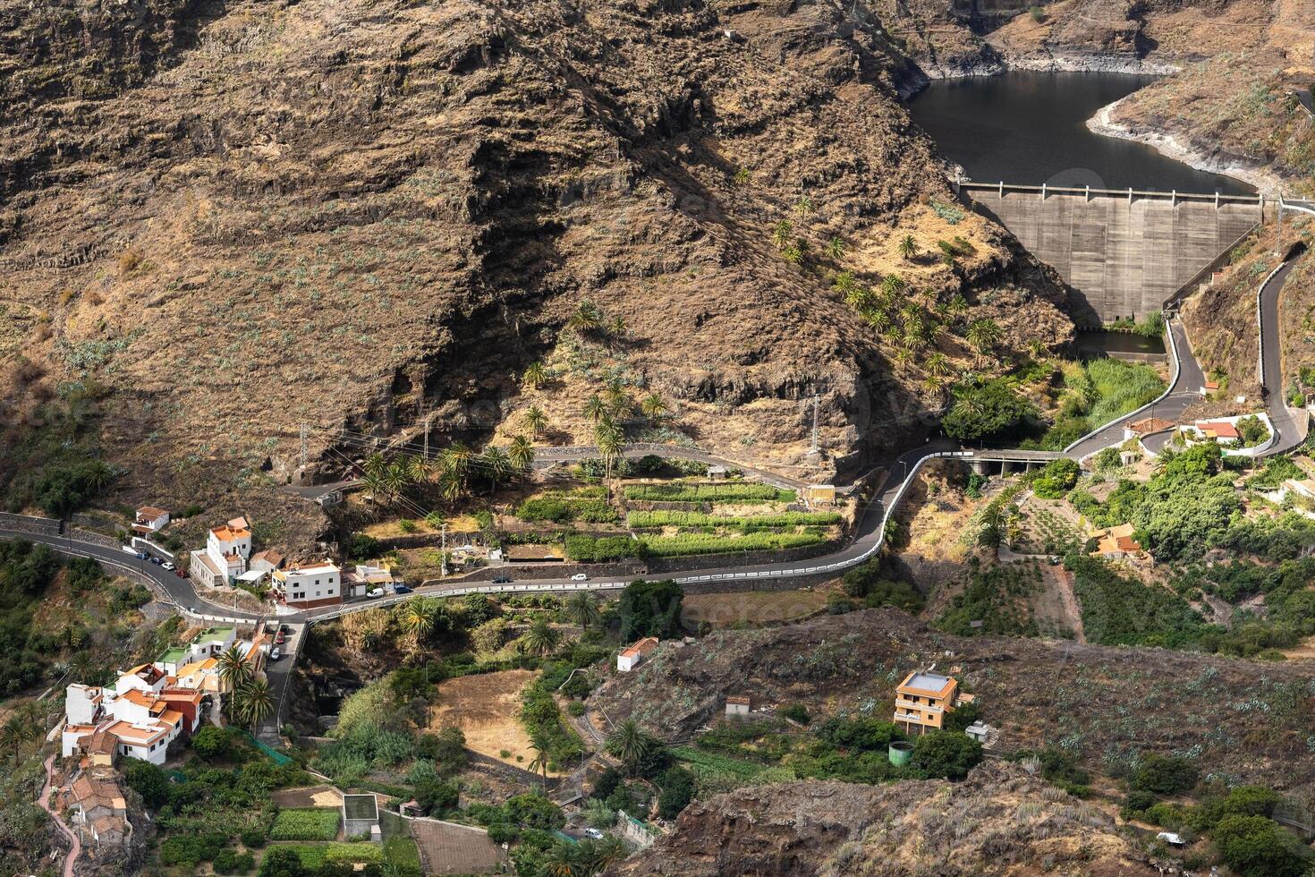 Panoramic view of the mountains and the dam on the island of La Gomera, Canary Islands, Spain photo