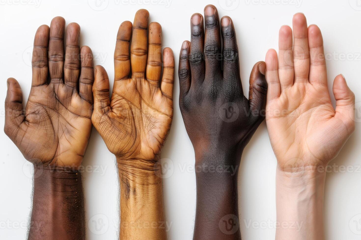 AI generated Close-up of a lot of hands of people of different races . The concept of friendship and internationalism photo