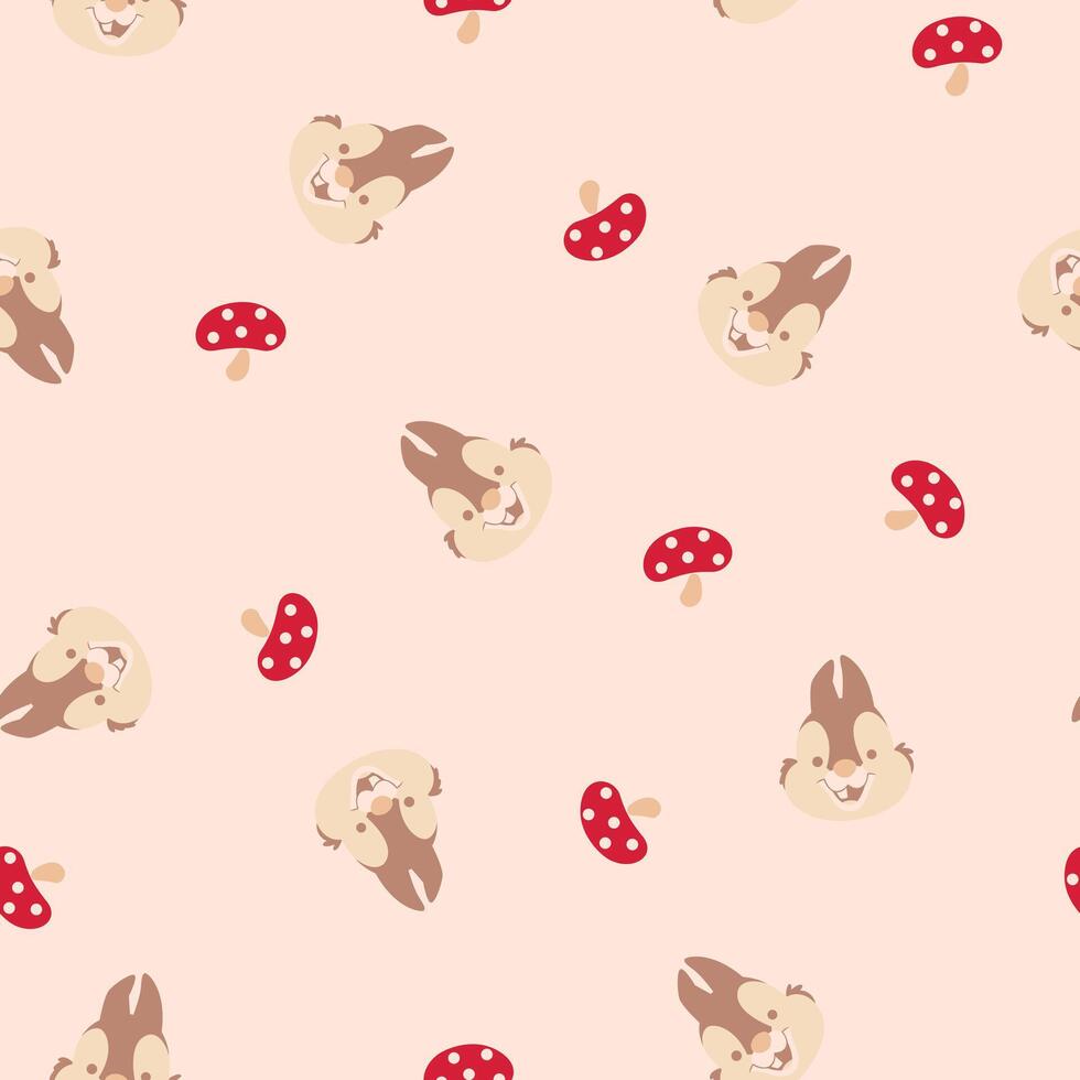 Ditsy mushroom and squirrel illustration seamless repeating pattern vector