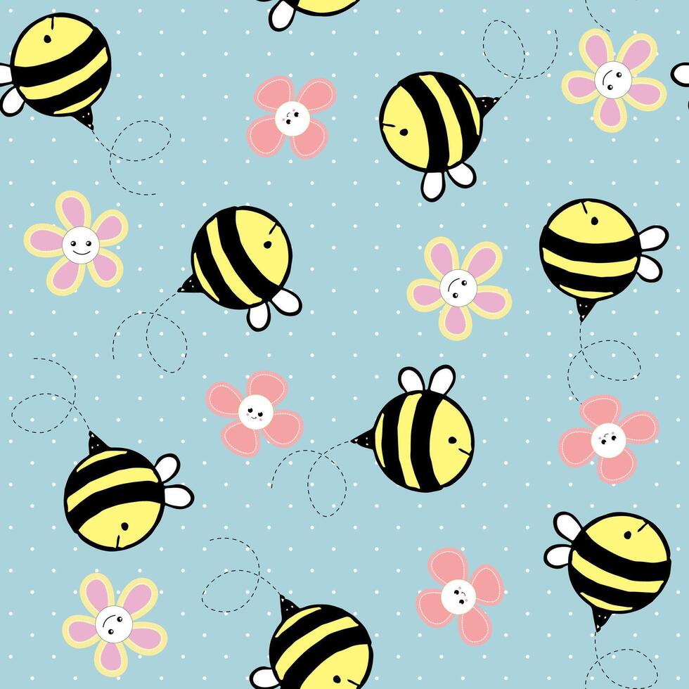 Bee and flower seamless pattern vector