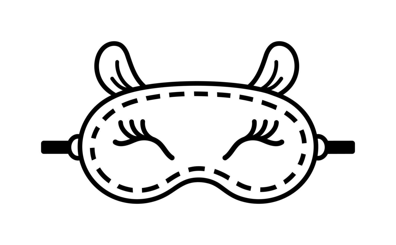 Sleep mask vector icon. Cute fabric accessory with closed eyes, eyelashes, ears. Dressing for dreams, relaxation, slumber. Hand drawn doodle, black and white sketch. Funny clipart for print, web