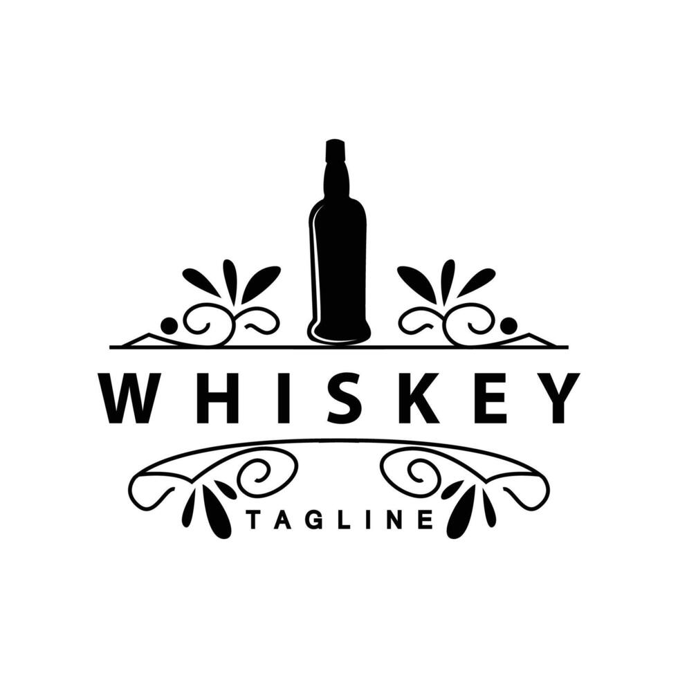 whisky logo diseño antiguo bebida botella sencillo estilo retro Clásico bar restaurante templet ilustración vector