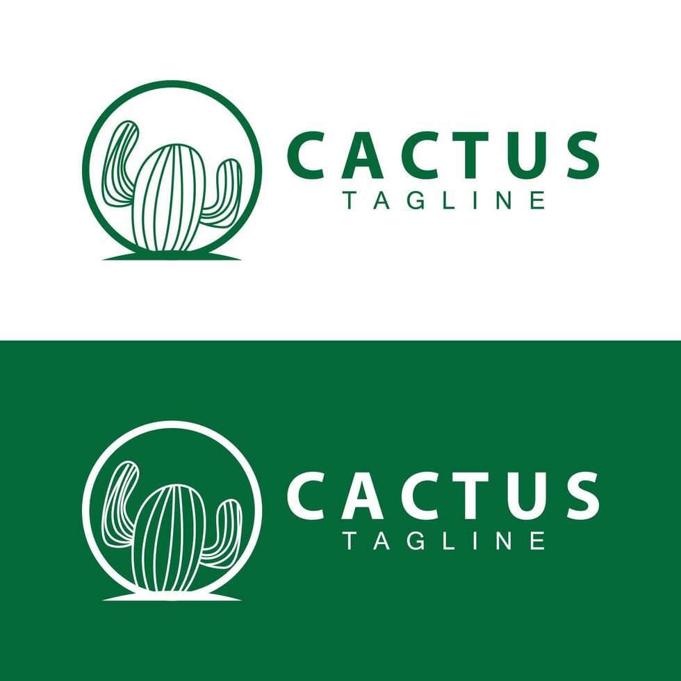 Green Plant Cactus Logo Design With Desert Plant Symbol Illustration Vector Icon Template