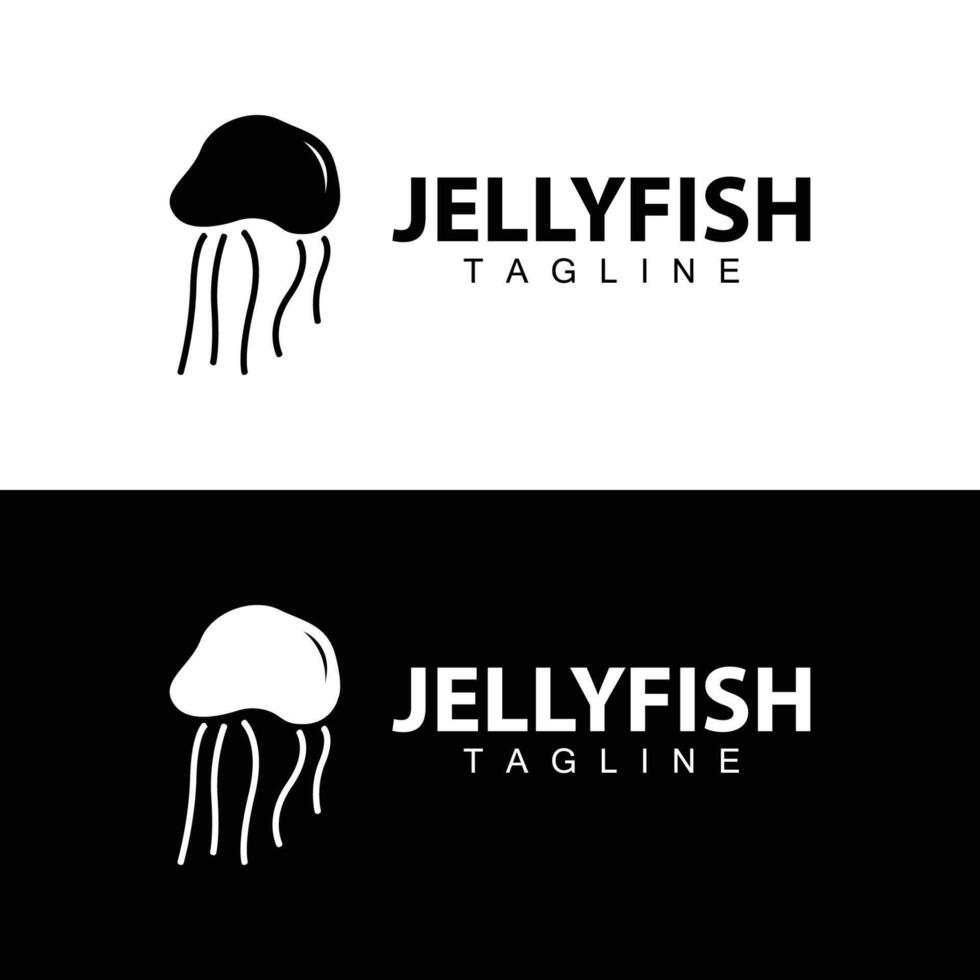 Jellyfish logo design template sea animal life simple black silhouette illustration vector