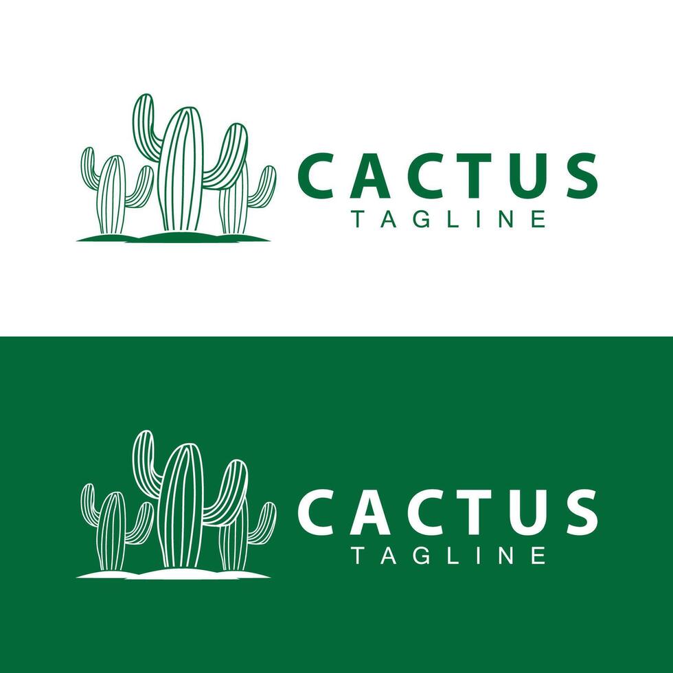 Green Plant Cactus Logo Design With Desert Plant Symbol Illustration Vector Icon Template