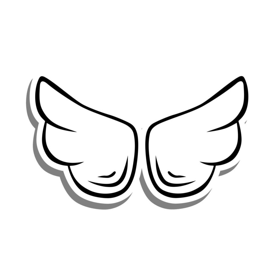 Outline Cute Wings on white silhouette and gray shadow. Vector illustration for decoration or any design.