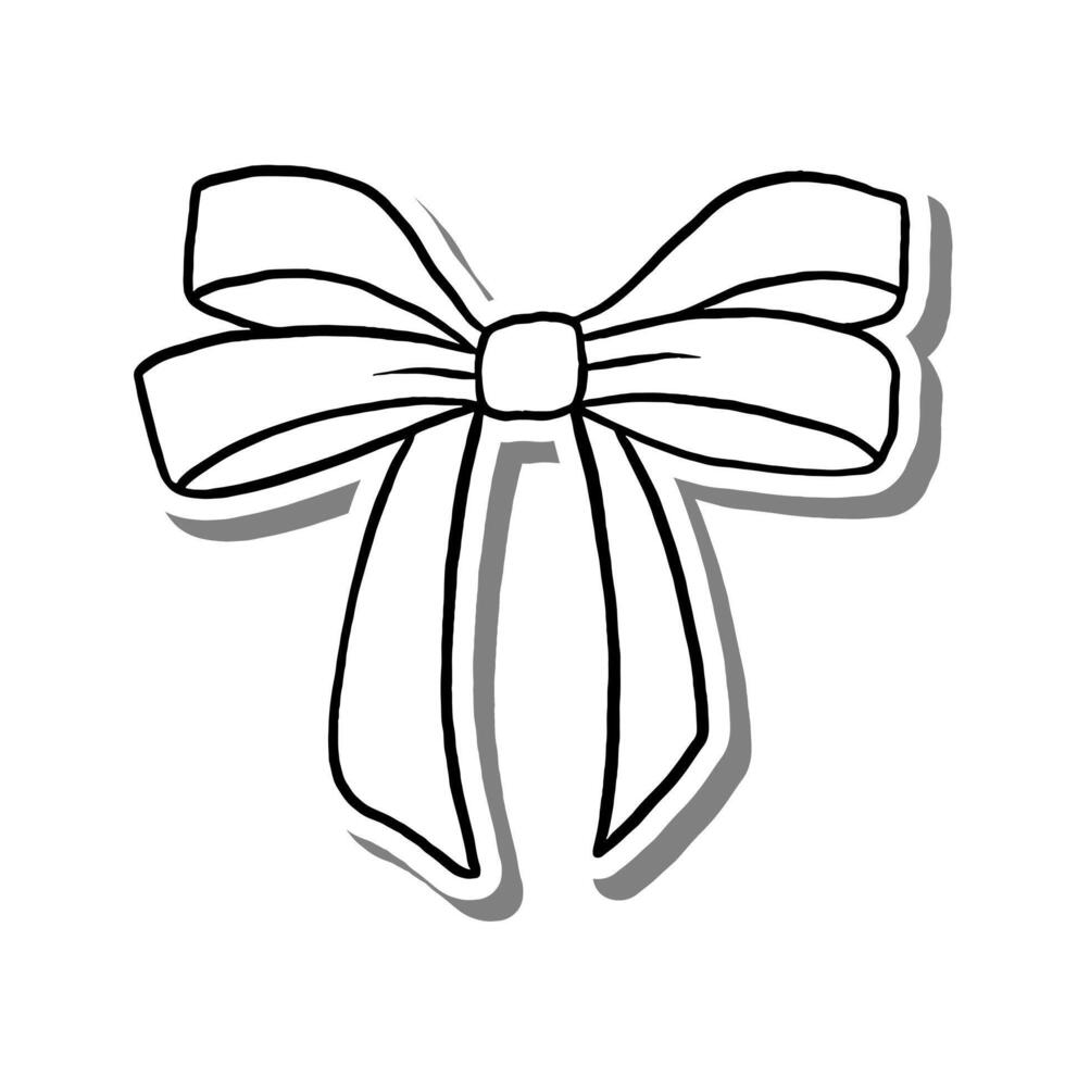 Small Ribbon Outline on white silhouette and gray shadow. Vector illustration cartoon style for decorate, coloring and any design.