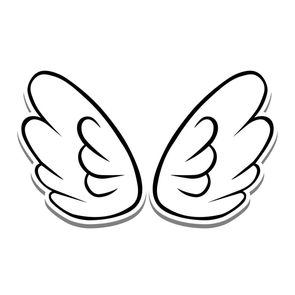 Outline Cute Wings on white silhouette and gray shadow. Vector illustration for decoration or any design.