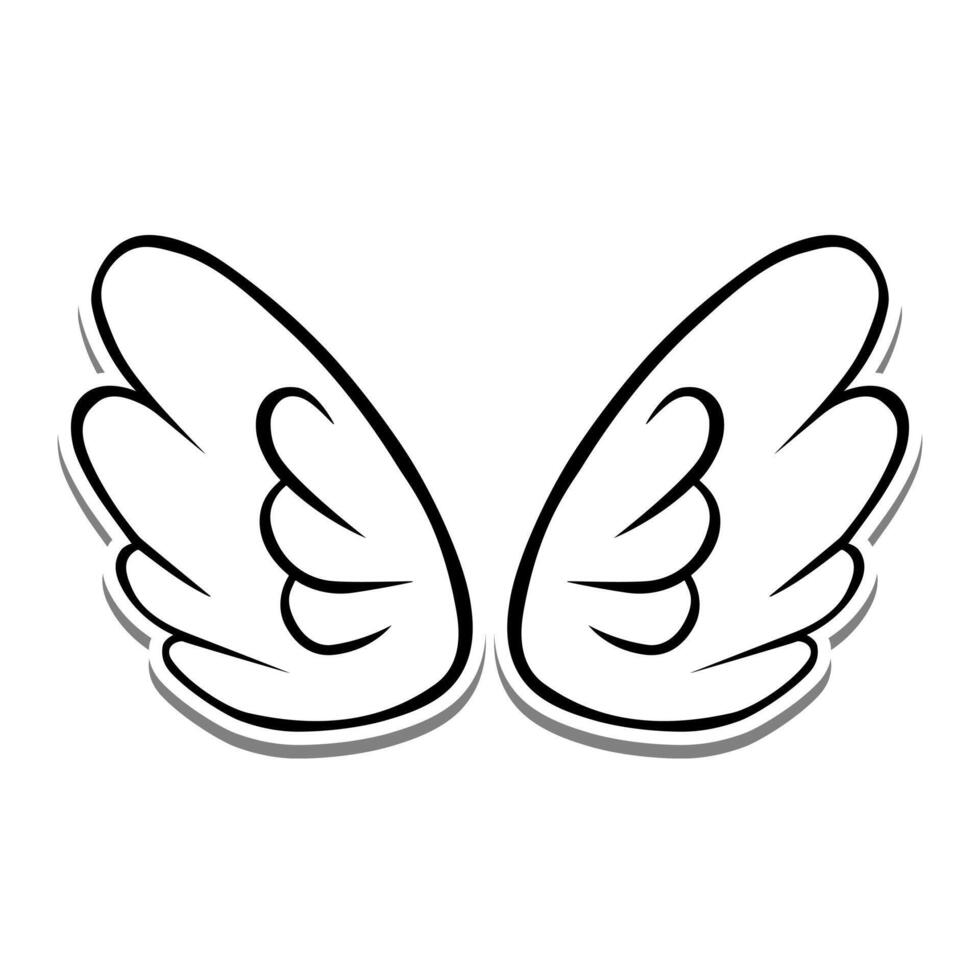 Outline Cute Wings on white silhouette and gray shadow. Vector illustration for decoration or any design.