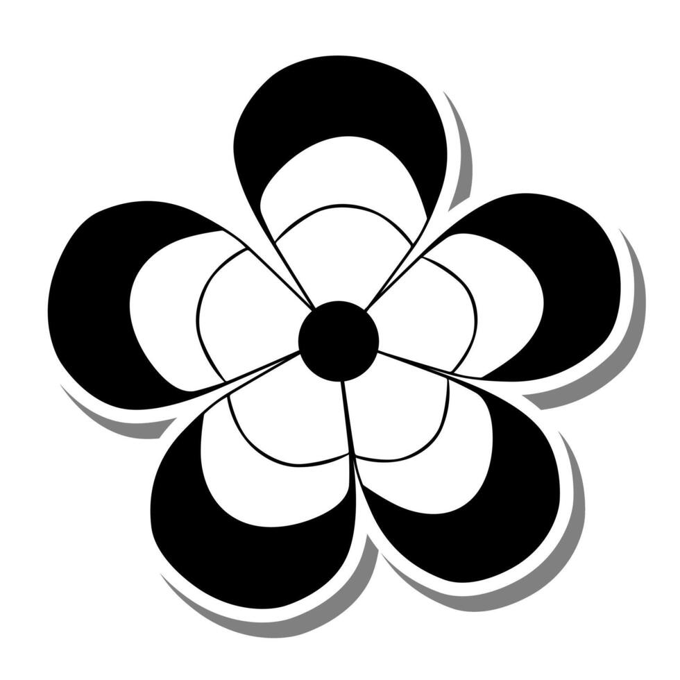 Single Flower Bloom on white silhouette and gray shadow. Hand drawn cartoon style. Vector illustration for decorate, coloring and any design.