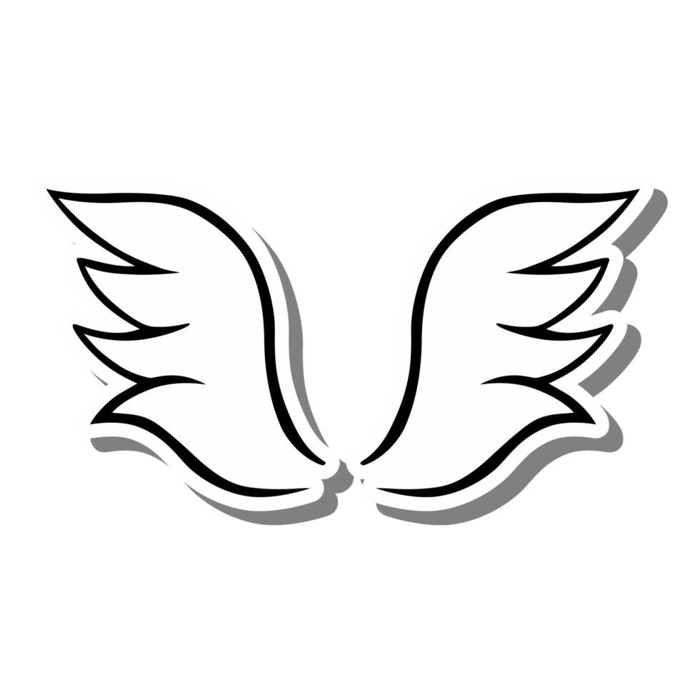 Outline Slim Wings on white silhouette and gray shadow. Vector illustration for decoration or any design.