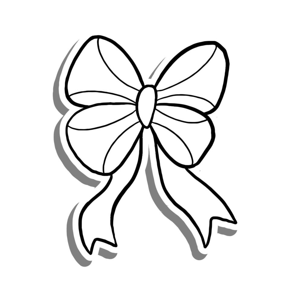 Butterfly Bow Outline on white silhouette and gray shadow. Vector illustration cartoon style for decorate, coloring and any design.