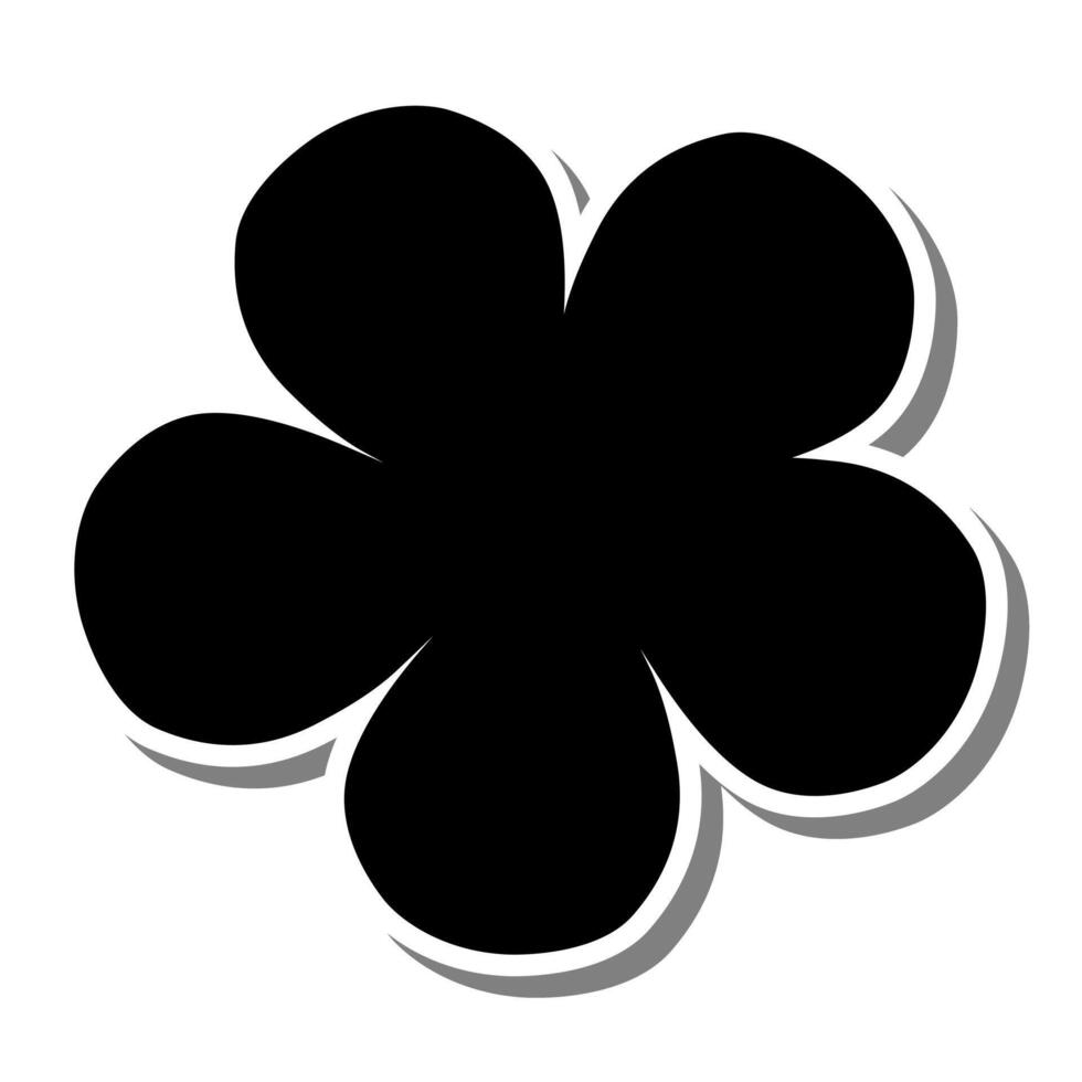 Cute Flower Bloom shadow on white silhouette and gray shadow. Hand drawn cartoon style. Vector illustration for decorate, coloring and any design.