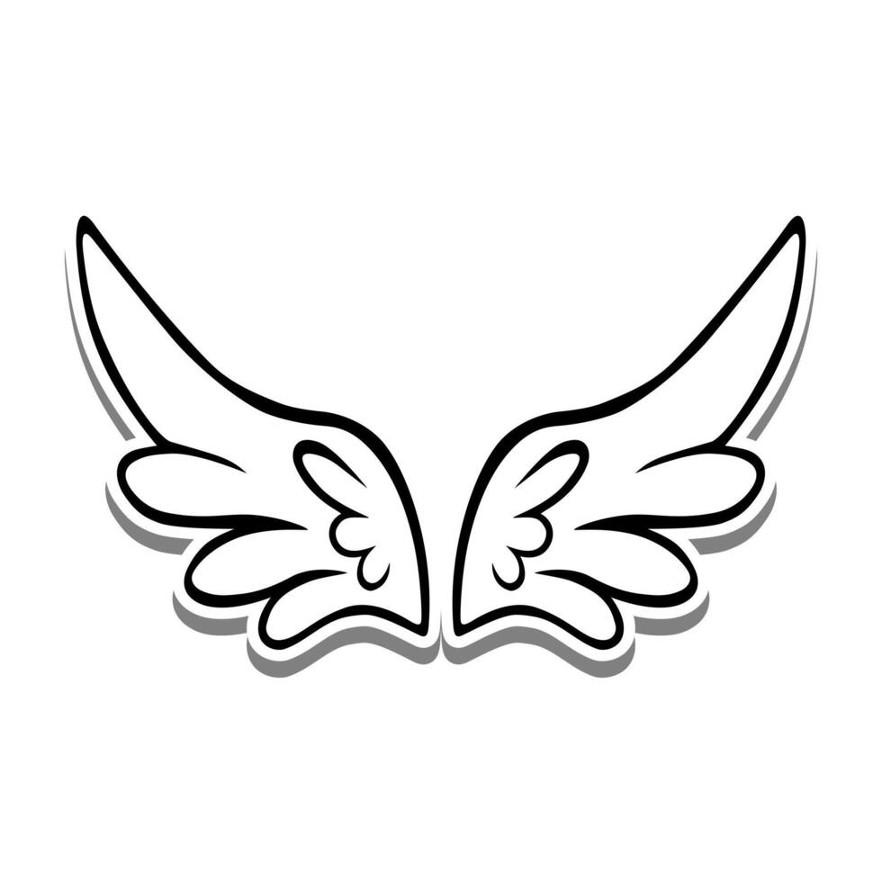 Outline Beauty Wings on white silhouette and gray shadow. Vector illustration for decoration or any design.