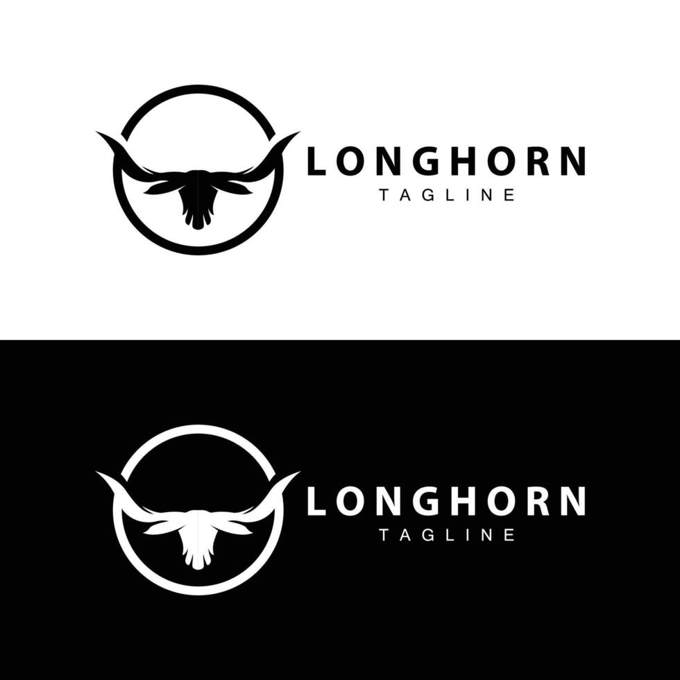 Longhorn logo design vintage old bull texas western country black silhouette vector