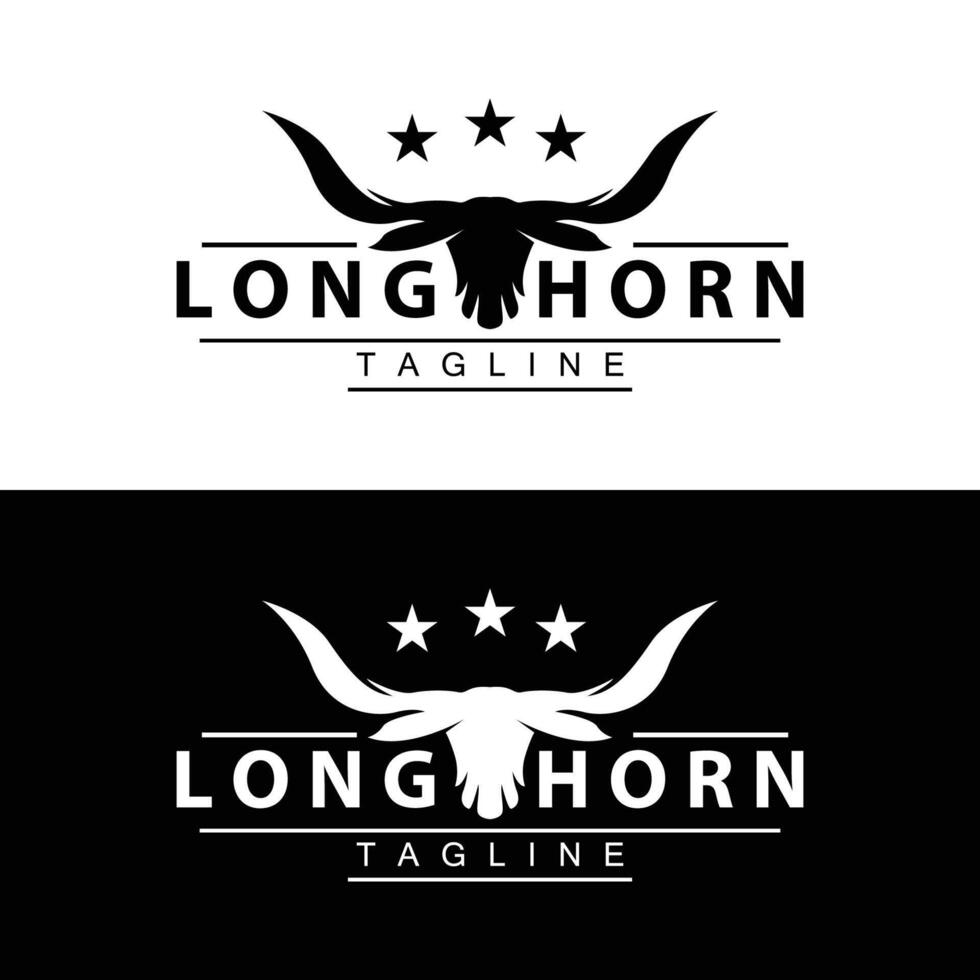 Longhorn logo diseño Clásico antiguo toro Texas occidental país negro silueta vector