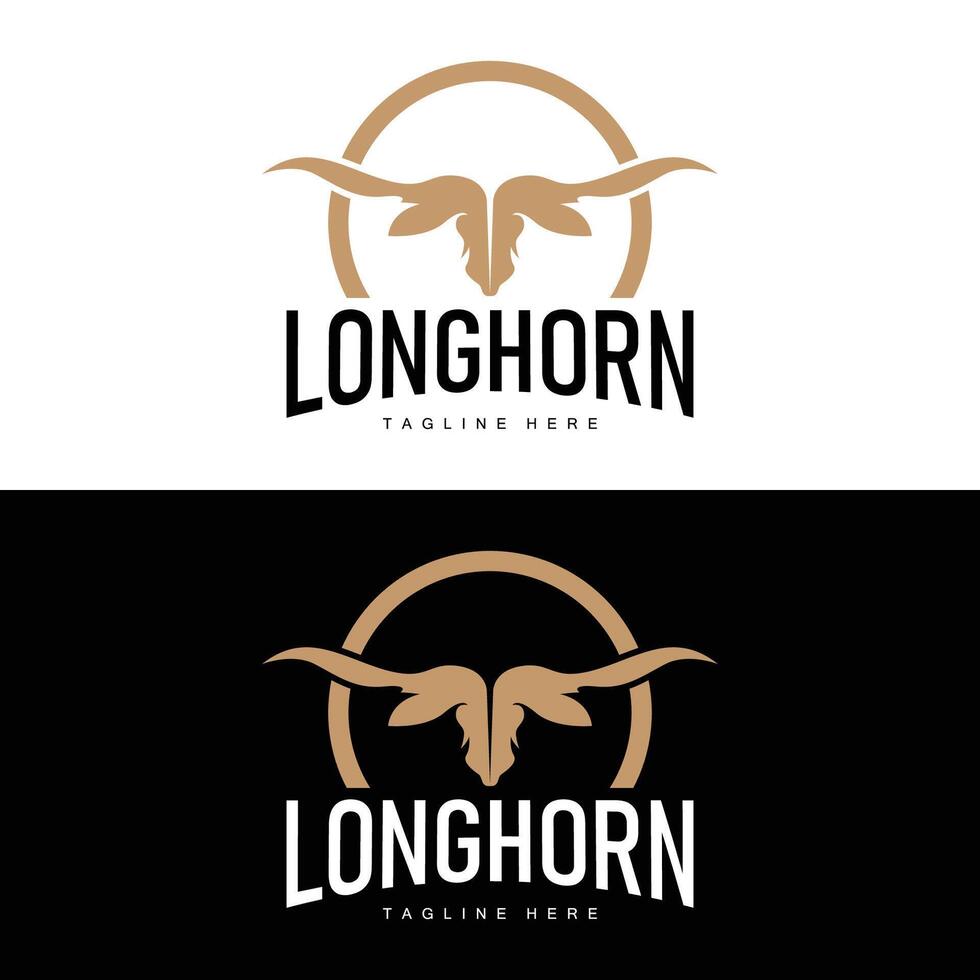 Longhorn logo design vintage old bull texas western country black silhouette vector