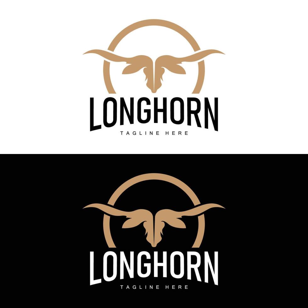 Longhorn logo design vintage old bull texas western country black silhouette vector