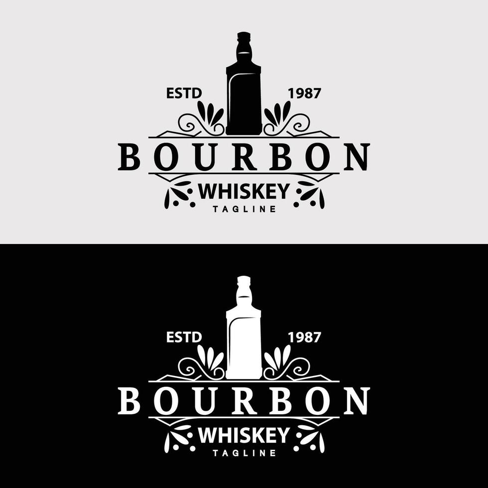 Whiskey Logo Design Old Drink Bottle Simple Style Retro Vintage Bar Restaurant Templet Illustration vector