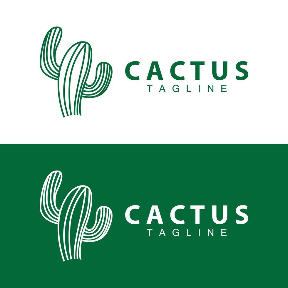 Green Plant Cactus Logo Design With Desert Plant Symbol Illustration Vector Icon Template