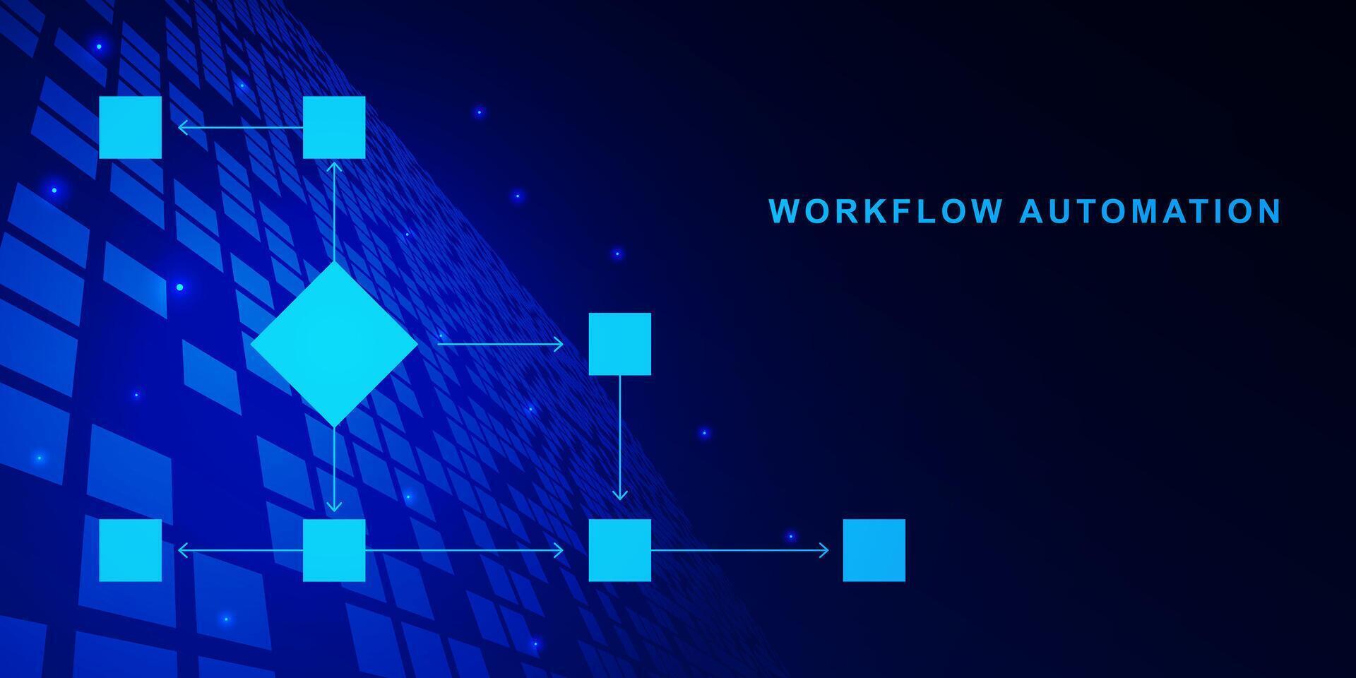 Workflow automation with flowchart. Block arranging processing management for business process on blue technology background. Vector illustration.