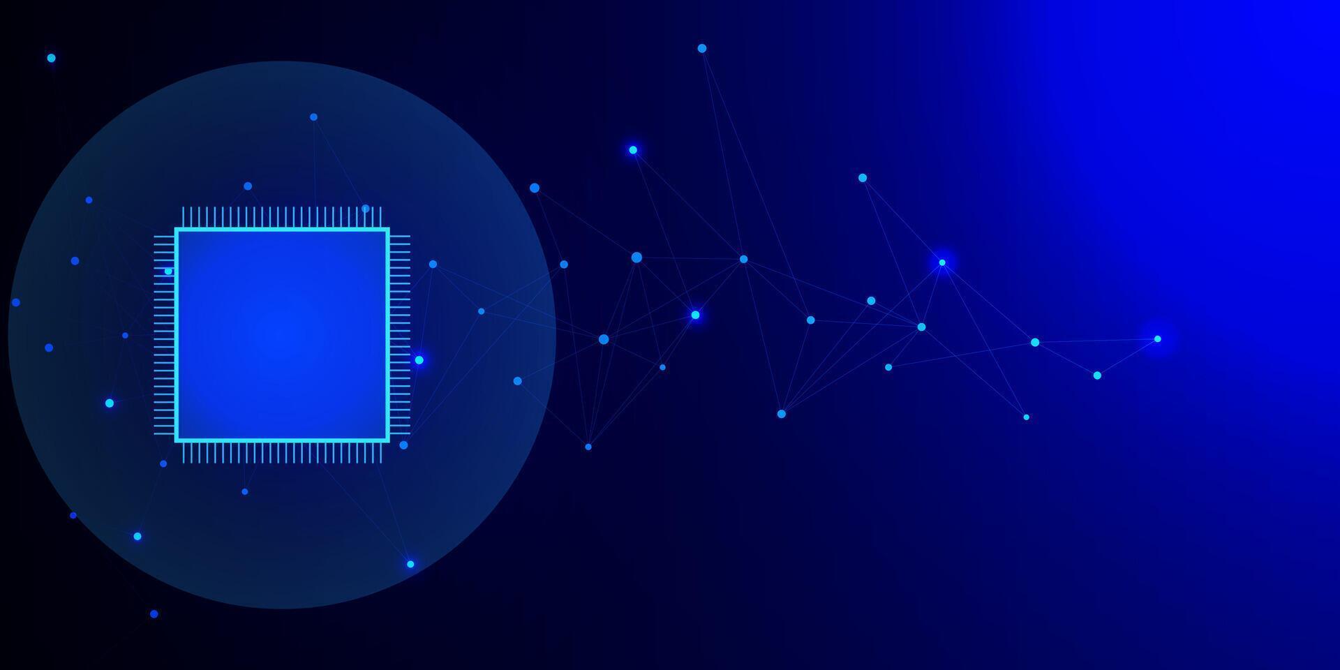 futurista pastilla con conectando puntos y líneas. artificial inteligencia y digital alto computadora tecnología concepto en azul antecedentes. vector ilustración.