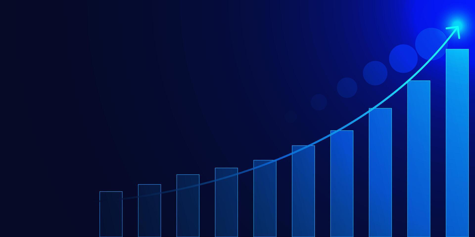 Business graph growth increase with positive chart. Candle stick chart of business finance, stock market and investment trading concept. Vector illustration.